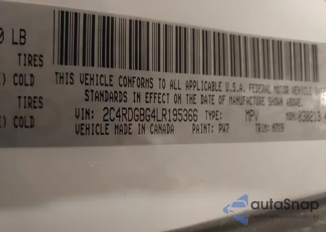 2020 Dodge Grand Caravan Se Plus z USA, uszkodzony, nr VIN 2C4RDGBG4LR195366